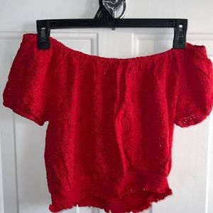 Off the shoulder red Hollister crop Top